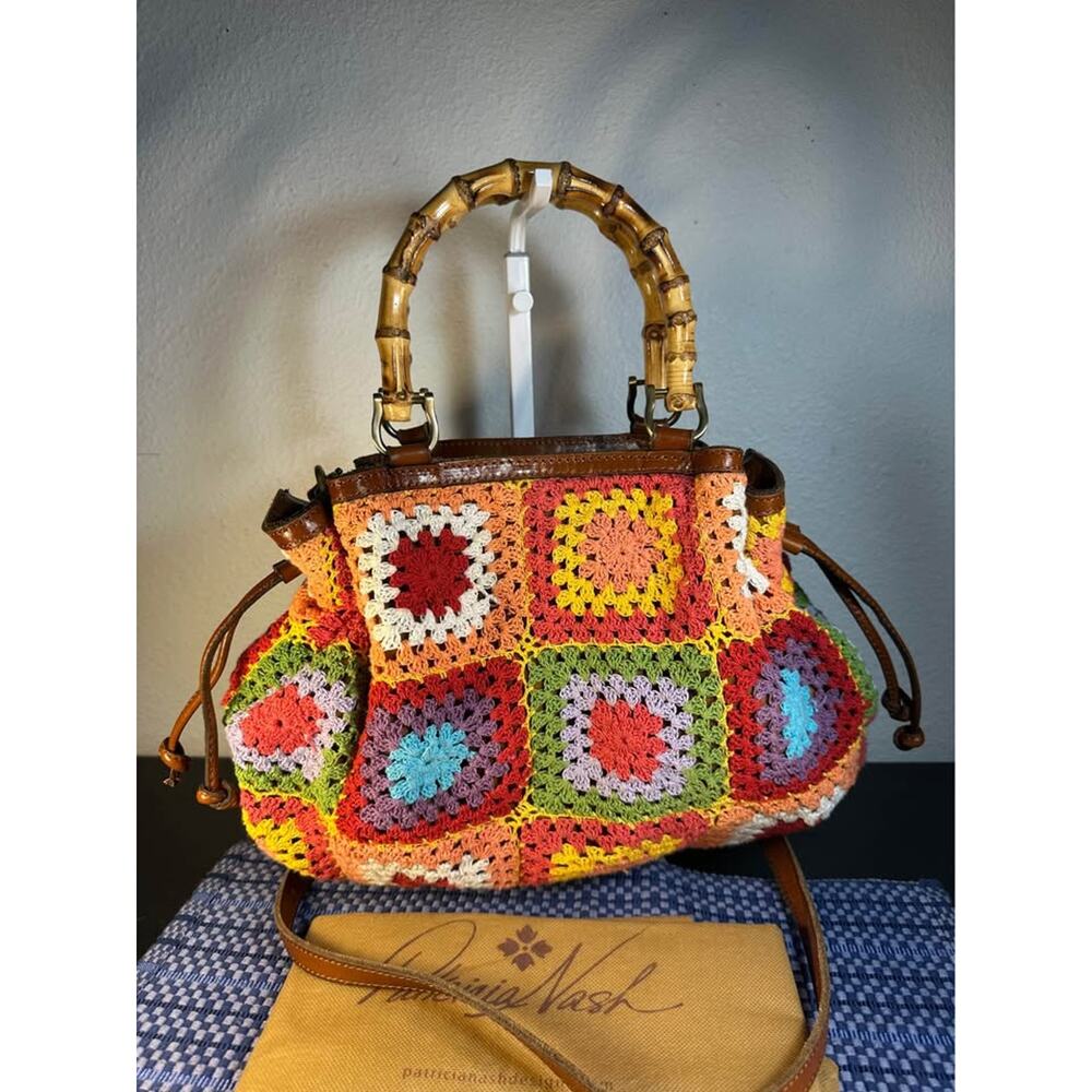 Patricia Nash Cantinella Multi Crochet Bag with Bamboo Handles Boho Satchel - Picture 4 of 7